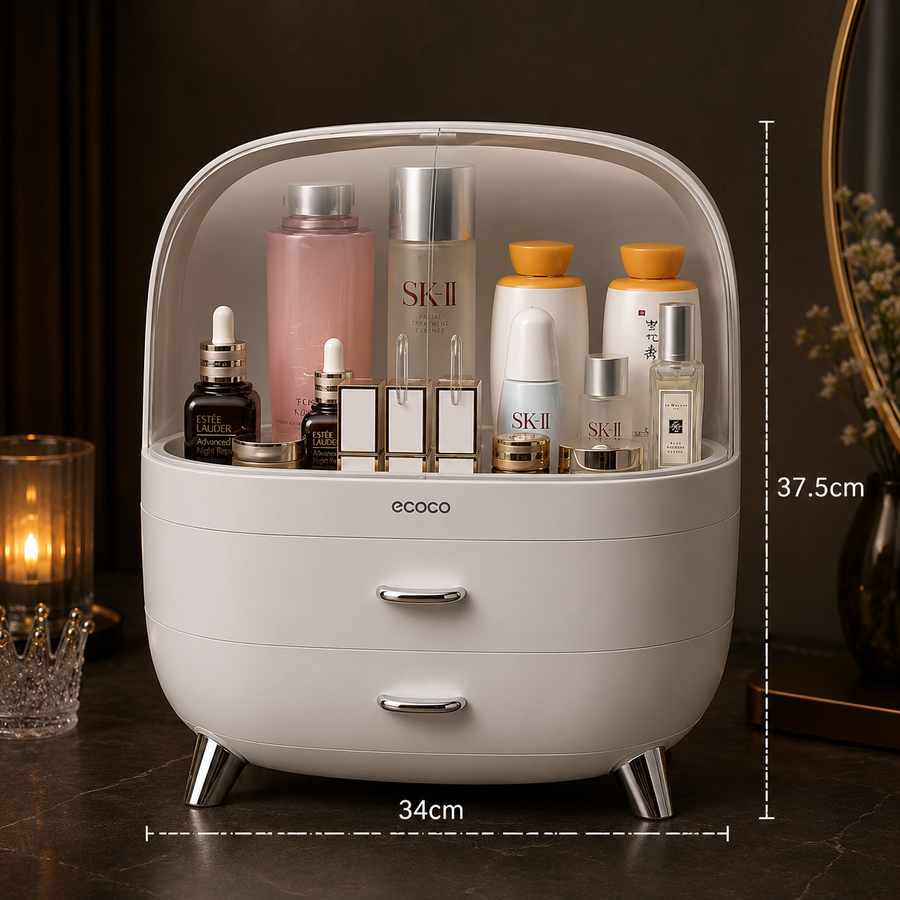 منظم ميك أب وعطور عصري بـ 2 درج وغطاء شفاف