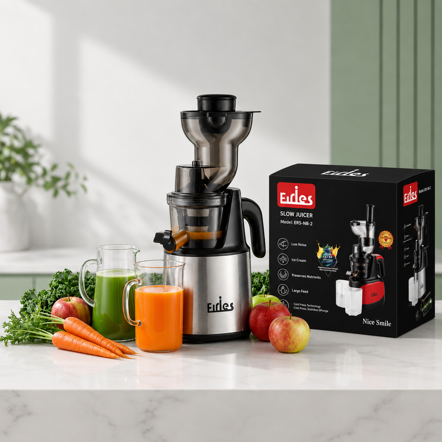 عصارة فريلس البطيئة (Firles Slow Juicer) موديل ERS-NB-2 (تقنية العصر على البارد - تصميم ستانلس ستيل وأسود فاخر)