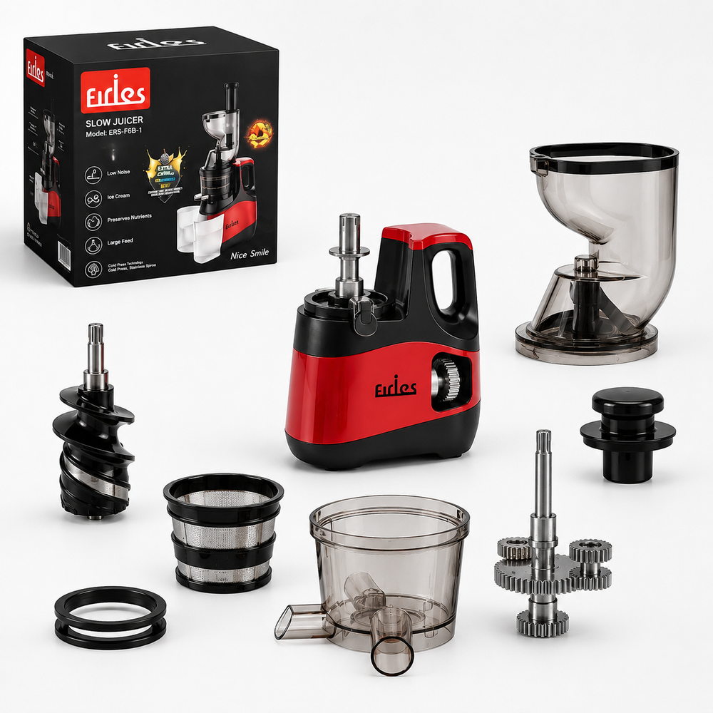 عصارة فريلس (Firles Slow Juicer) موديل ERS-F6B-1 (قوة 150 واط - عصر على البارد - لون أحمر وأسود)